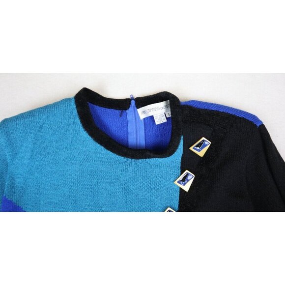 ANNE CRIMMINS FOR UMI COLLECTIONS - VINTAGE WOMEN'S BLUE PRINT SWEATER DRESS - L - Picture 4 of 11